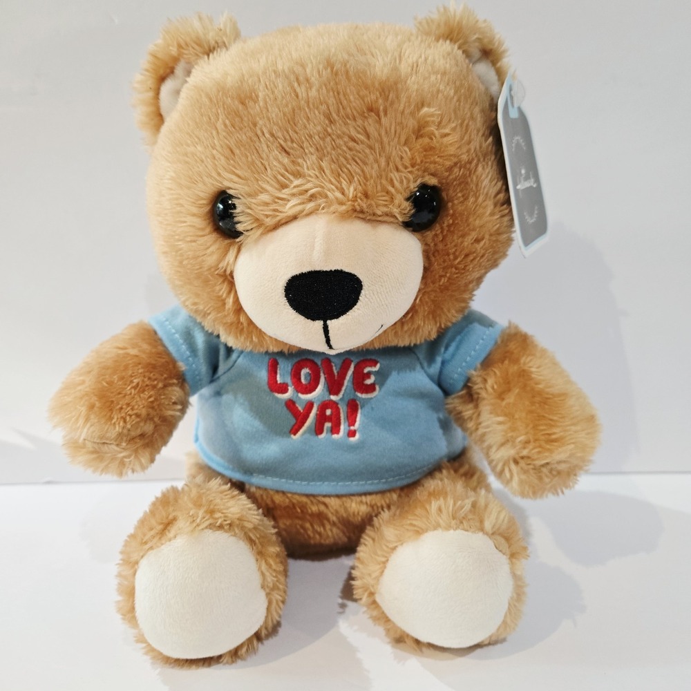 Hallmark Love Ya Brown Teddy Bear Plush Animal Blue Shirt 9" Sitting